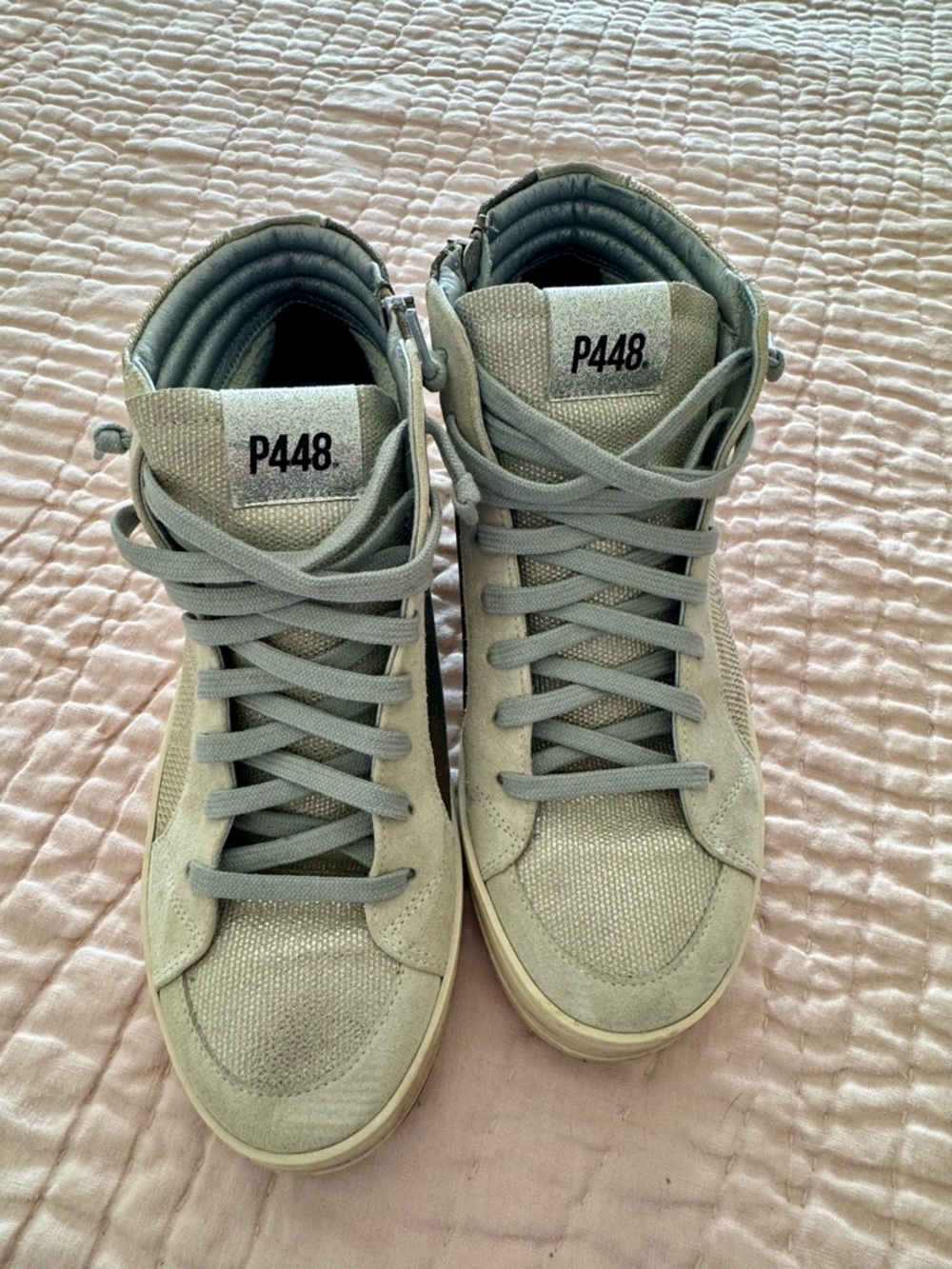 P448 Light Gray High-Top Sneakers with Padded Collar